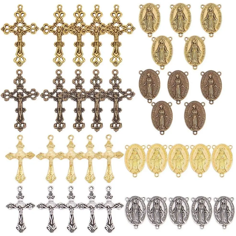 SUNNYCLUE Tibetan Style Rosary Cross Charms and Center Miraculous Medal Easter Vintage Cross Crucifix Pendants Oval Chandelier Links Bronze Connector Charm for Rosary Bead Necklace Making Supplies SUNNYCLUE Tibetan Style Rosary Cross Charms and Center Miraculous Medal Easter Vintage Cross Crucifix Pendants Oval Chandelier Links Bronze Connector Charm for Rosary Bead Necklace Making Supplies