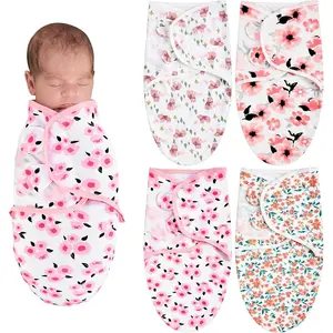 4 Pcs Preemie Baby Swaddle Wrap Adjustable Cotton Preemie Swaddle Blanket for Newborn Boys Girls(Flower Style,Fit for Preemies)