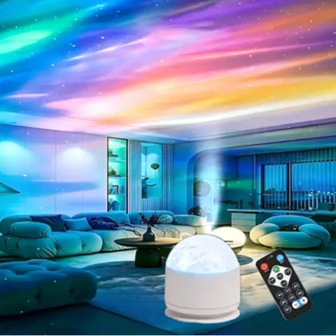 7-Color LED Galaxy Projector Night Light - 2 Scenes, Music Rhythm, Ocean Wave, 3D Water Ripple, Aurora Sky Effects, Room Decor Bundle, Cool Gadgets, LED Lights, Ideal Gift for Girls, Meditation & Party Use