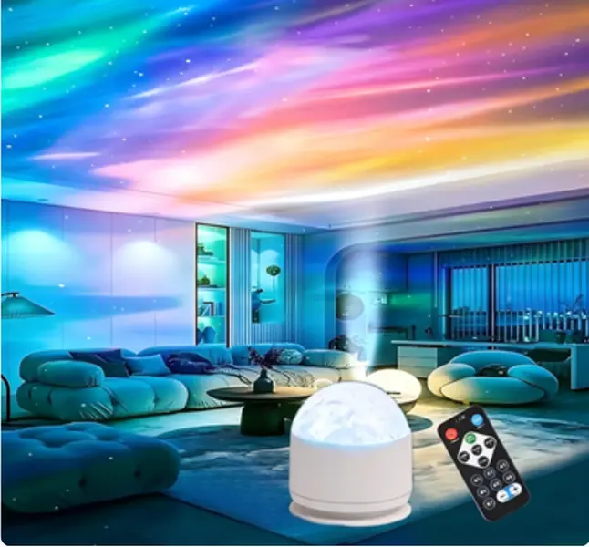7-Color LED Galaxy Projector Night Light with 2 Scenes, Music Rhythm, Ocean Wave & 3D Water Ripple Effects, LED Lights Bedroom Lighting, House Decor Ideal Gift for Kids
