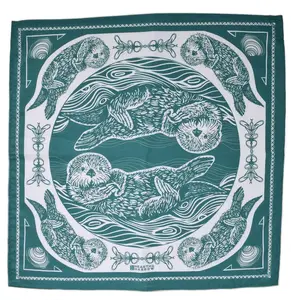 Sea Otter Bandana: Green Ocean Creature Handkerchief 100% Cotton Hair Scarf