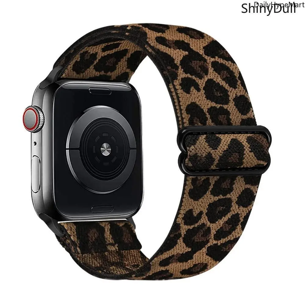Leopard-Print Stretchy Nylon Watch Band, Adjustable Loop Strap for Apple Watch, Stylish Tech Accessories Fashion Accessory