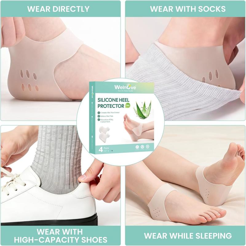Welnove Silicone Heel Protectors for Shoes - 4 Pcs Gel Heel Cups with Aloe Vera Extract for Women Men - Shoe Cushion Inserts Pads for Plantar Fasciitis, Spur, Dry Cracked Heels,Blister, Size L