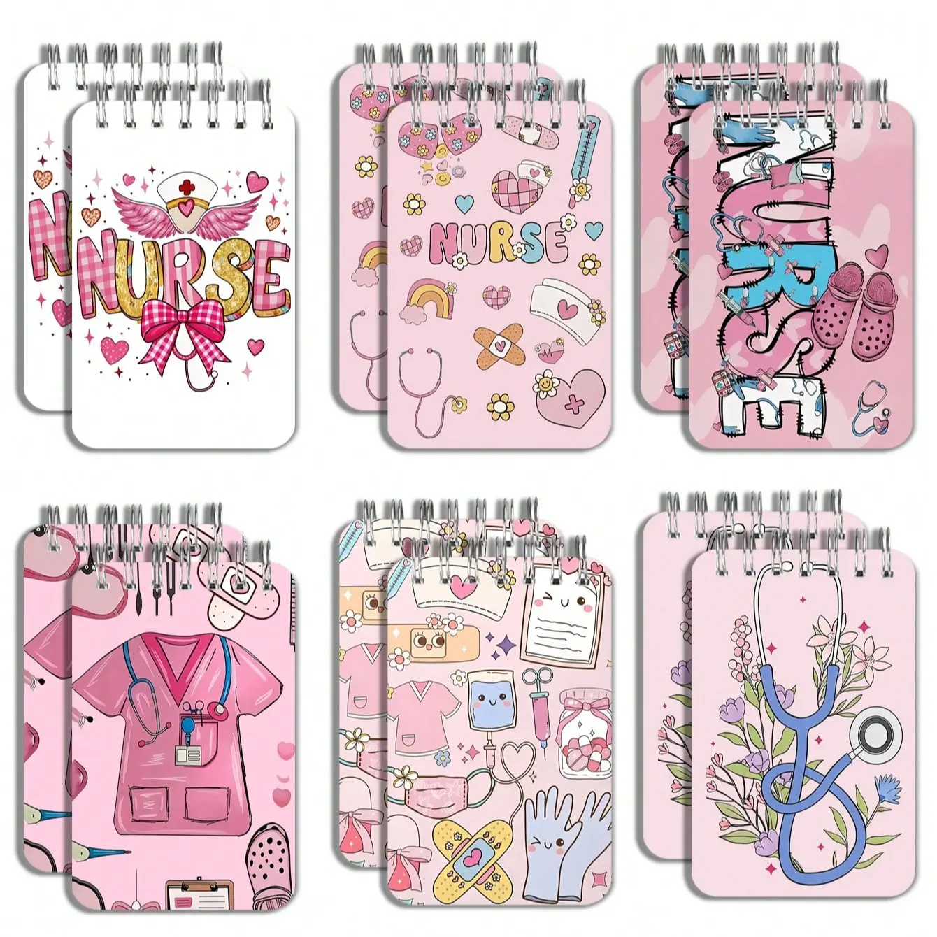 Nurses' Day Mini Loose-Leaf Notebook — Spiral-Bound Pocket Notepad, Lined Memo Pad, Cartoon-Themed Nurses' Day Party Supplies, Student Essentials, Organizer Notebook, American Style, Aesthetic Notebook, Portable Notepad, Pocket-Sized Notebook