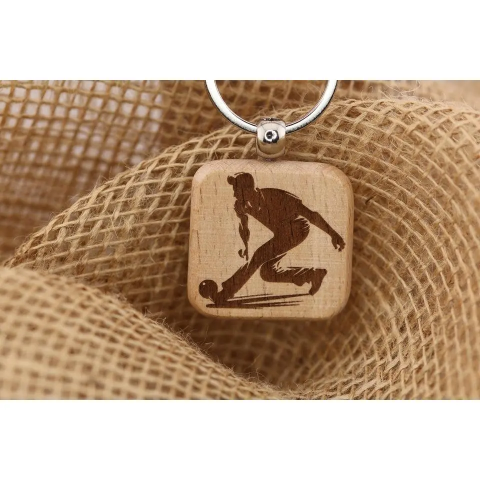 Bowling Keychain – Laser Engraved Hardwood Double Sided Bag Charm Keychain