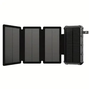 20000mAh Solar Power Bank with 4 Foldable Solar Panels, 8W High-Efficiency Charging, USB-C & 2 USB Outputs, Portable Lithium-Polymer Battery Charger for Hiking, Camping, Travel, Compatible with Most Smartphones, Hiking Essentials, Solar Powerbank