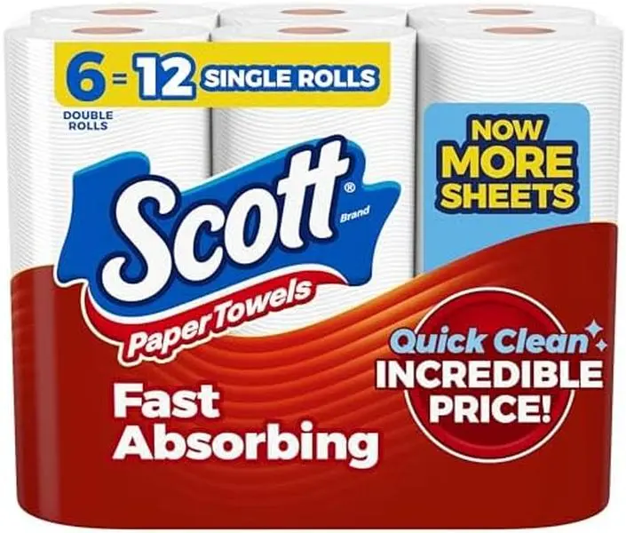 Paper Towels, Choose-A-Sheet, 6 Double Rolls = 12 Regular Rolls (108 Sheets Per Roll)