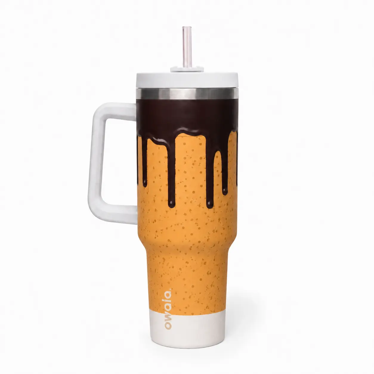 Owala 40oz Stainless Steel Insulated Tumbler - Vacuum Flask Travel Cup with Handle, Straw, Chocolate Drip Speckled Design