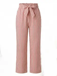 Women's High-Waisted Striped Wide Leg Pants, French Elegant Office Commute, Highly Inclusive Tie Long Pants, Spring Summer New Style Womenswear Bottoms