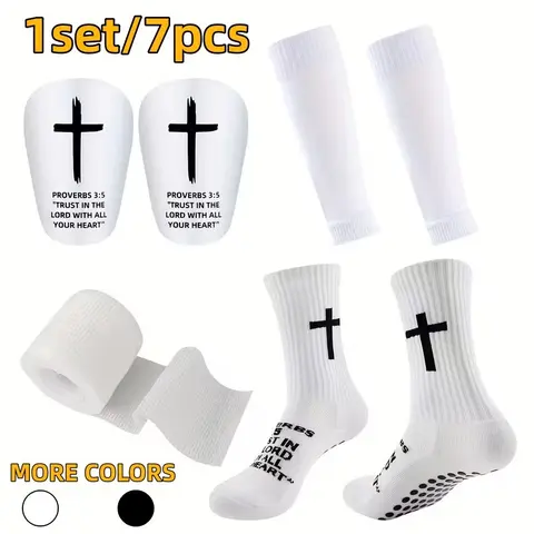 7-Piece Neutral Soccer Gear Set, Comfortable Sports Socks, Protective Leg Guards, Durable Mini Trendy Football Equipment, Football Kit, Football Accessories, Outdoor Activities