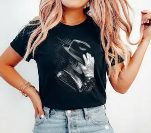 King Of Pop Shirt Retro 80S Dance Icon Tee Moonwalk Legend Top Vintage Pop Star Graphic Classic Music Fan Gift Fedora Graphic Vintage 90s Style Unisex Tee, Retro Music Fan Gifts