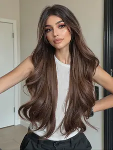 26 Inch Long Wavy Wigs for Women, Gorgeous Fluffy Wigs without Bangs, Synthetic Lace Front Wigs for Party, Daily Use