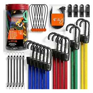 31PCS Bungee Cord Set Assortment with Hooks, Multi Size 10” 18” 24” 32” 40”, Tarp Clips Ball Ties Zip Ties, Heavy Duty Elastic Straps for Cargo Luggage Camping Truck Outdoor Use