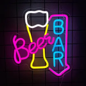 Beer Bar Neon Sign Led Neon Lights For Wall Decor, USB Powered Light Up Bar Signs For Home Bar, Store, Restaurant, Man Cave Decor, Cafe Bistro Club Party Gift  Easy to Hanging.