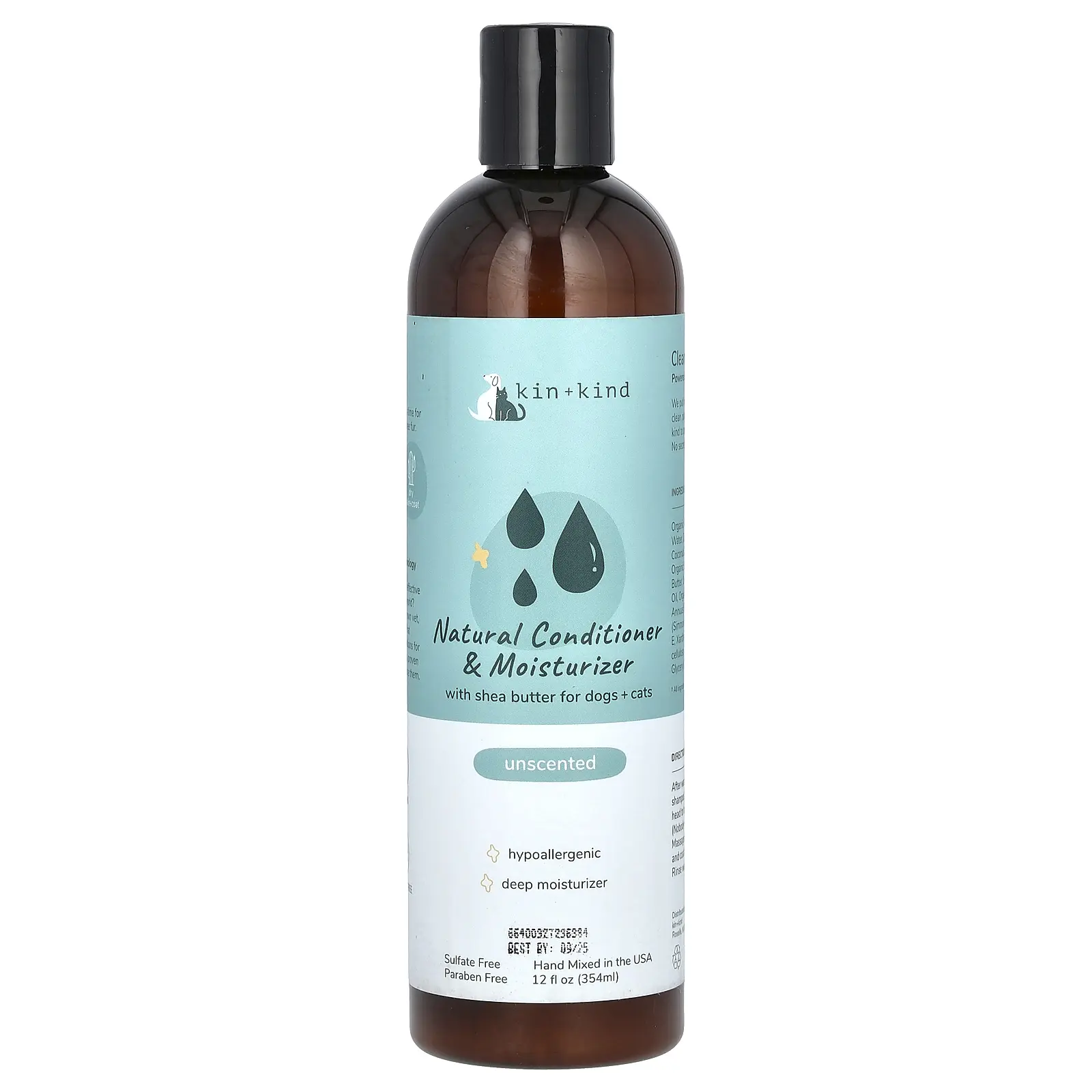 Kin+Kind Natural Conditioner & Moisturizer, With Shea Butter for Dogs + Cats, Unscented, 12 fl oz (354 ml)