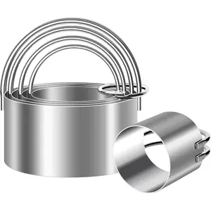5 count Circle Biscuit ,Professional Stainless Steel Round Cookie Cutters Tool with Ring Handle for Baking Pastry Doughnut