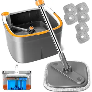 Spin Mop and Bucket System, Includes Spin Mop, Dual Compartment Mop Bucket and Thick Washable Microfiber Mop Pads,Mother's Day gifts