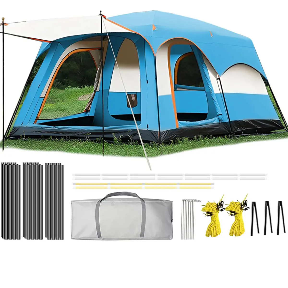 【Tents for Camping】12 Person Waterproof Instant Large Family Tent Straight Wall 2 Rooms Mesh Windows Oxford Polyester Outdoor Camping Family Reunion Camping Essentials Camping Accessories Glamping Gear Mother’s Day Father’s Day Graduation Birthday Gift ti