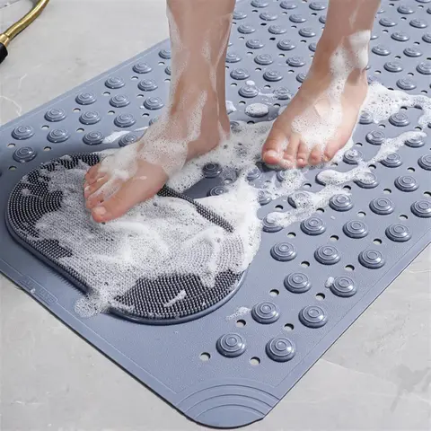 Solid Color Bathroom Mat with Massage Nodes - Anti-Slip Suction Cup Base for Shower, Bathtub and Hotel Bathroom