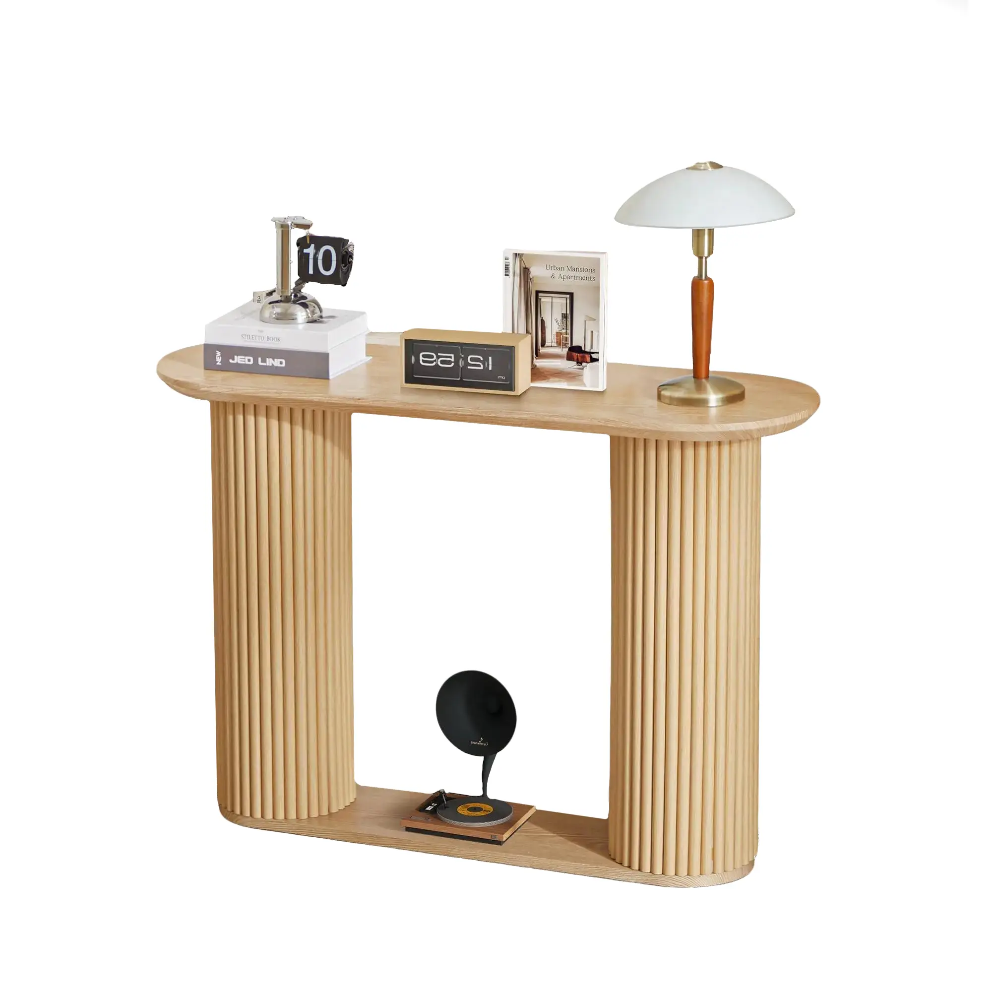 Giratree 42.51" Fluted Entryway Console Table with Storage Shelf, Oval Curved Couch Table Behind Sofa Modern Boho Console Tables Long and Skinny for Living Room Hallway Entrance Foyer
