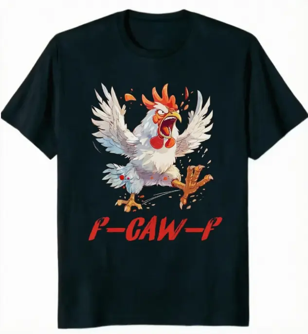 Oversize Cotton Tshirt with Screaming Rooster Graffiti Graphic, Unisex Baggy Fit Shortsleeve Top for Humor Fans, Streetwear