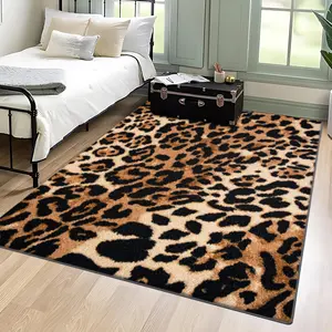 Velvet + Soft and Comfortable Fashion Retro Style Classic Leopard Pattern Printed Carpet, Home Decoration Carpet, Living Room Large Carpet Sofa Cushion Door Mat Coffee Table Mat Bedroom Carpet Bedside Carpet, Leopard Print Rugs