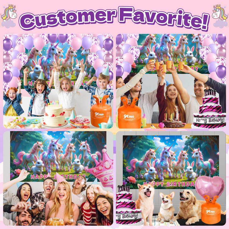 13L Helium Tank Up To 50 Pink&Purple Latex Balloons, 6Foil Balloons, 1Happy Birthday 5.9X3.6Ft Backdrop, 8 Accessory Tools