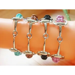 Silver Snaffle Bit Horse Leather Bracelet Equestrian Jewelry #L466