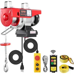 VEVOR Electric Hoist, 440 lbs 120V Electric Winch with 328 ft Wireless & 14 ft Wired Remote Control, 40 ft Single Cable Lifting Height, Single/Double Slings, Lift Hoist for Garage Warehouse Factory