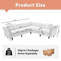White Linen-Like Fabric 3+2 Tufted Sofa
