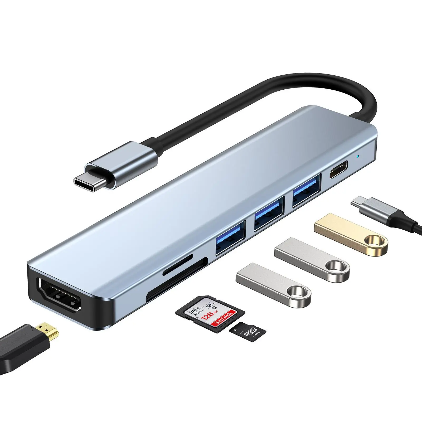 7-In-1 Multiport USB-C Hub for Summer Gift, Type C to USB 3.0 4K HDMI ...