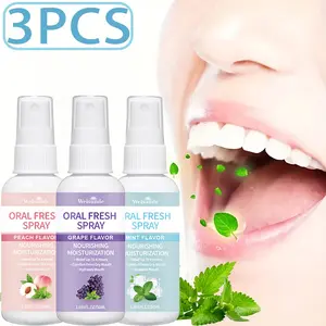 3pcs Fruit Flavor Oral Fresh Spray, Dry Mouth Moisturizer, Fresh Breath, Long-Lasting Fruity & Minty Aroma, High-quality Formula with Lactobacillus & Lysozyme, Spray Buccaux for Sensitive Gums, Safe Ingredients, Travel-Friendly Spray, Men and Women
