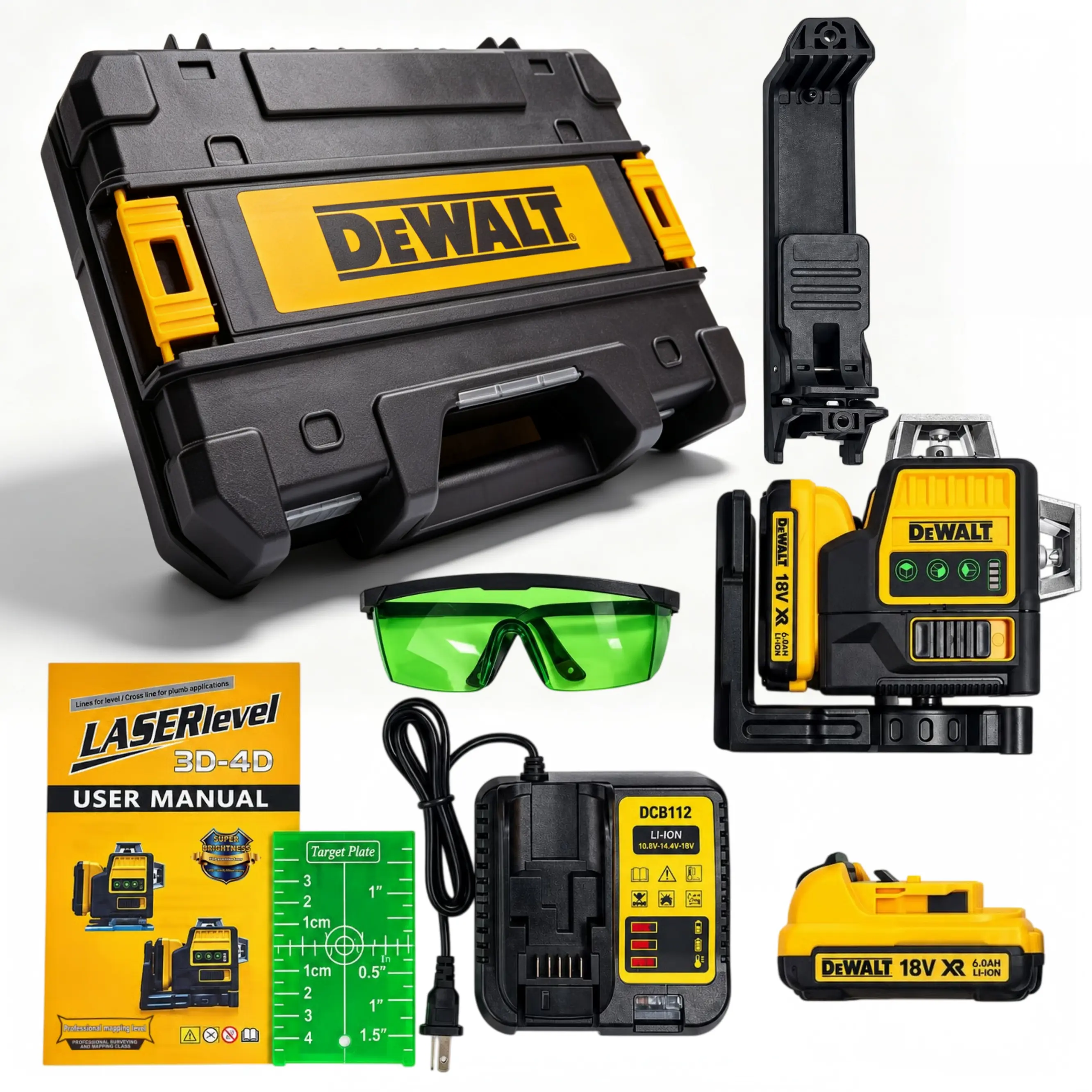DEWALT 18V XR 6.0Ah 3D Green Laser Level SPY-QT89 — 3x360° Full-Surround Lines, Self-Leveling, Slope Mode, IP54 Waterproof, Battery-Powered, 100ft Green Cross-Line Laser for Construction Layout, Tile Installation, Picture Hanging & DIY