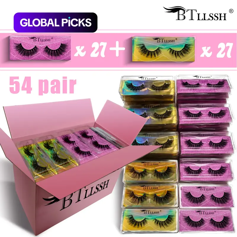 【Black Friday】17/18 mm Voluminous False Eyelashes, 54 Pairs Lightweight Fluffy Curled Strip Lashes for DIY Eye Makeup, False Lashes for Women and Girls #GLOBAL PICKS