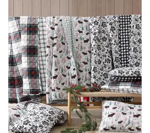 Eddie Bauer Woodblock Floral Black Flannel Twin Quilt Set