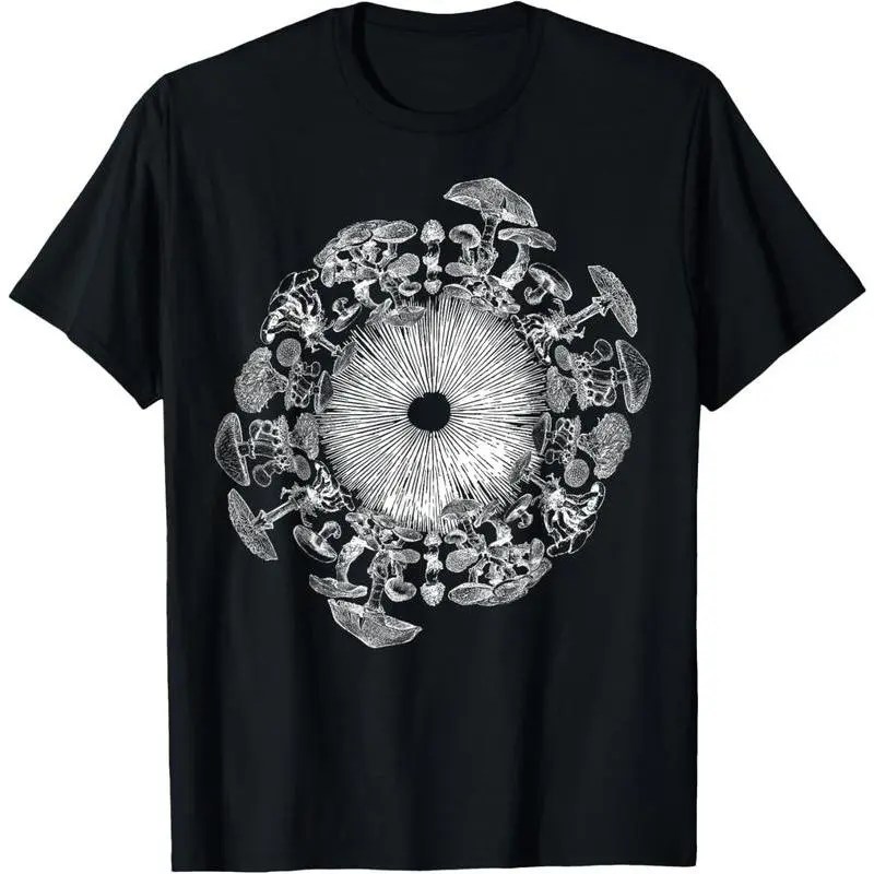 Women's 100% Cotton Short-Sleeve Round Neck Whimsicore Nature-Themed Graphic Streetwear T-Shirt - Vintage Casual Distressed Top with Mushroom, Iris, Mycology Foraging, Mycologist Spore Print Designs for Everyday Wear, Shortsleeve