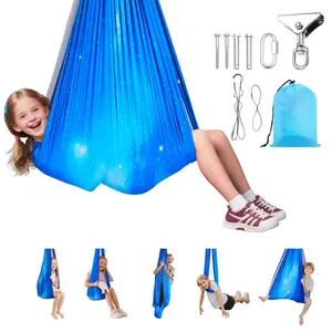 Double-Layer Fabric Sensory Hammock Swing for Indoor and Outdoor Use with 360-Degree Swivel Hanger, O-Sling, Supports Up to 300 Lbs, Adjustable Aerial Yoga, Hanging Swing for Kids, Durable Indoor Outdoor Playground Accessory