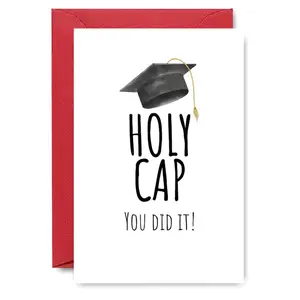 Cherished Graduation Congrats Card - Perfect Gift for Graduates, Unique 'Holy Cap You Did It' Message with Graduation Cap Design, Greeting Card, Ideal for Graduation Celebrations & Gifts, Inspirational Greeting Cards