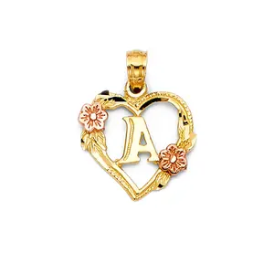14K Gold Two Color Heart Initial Pendant