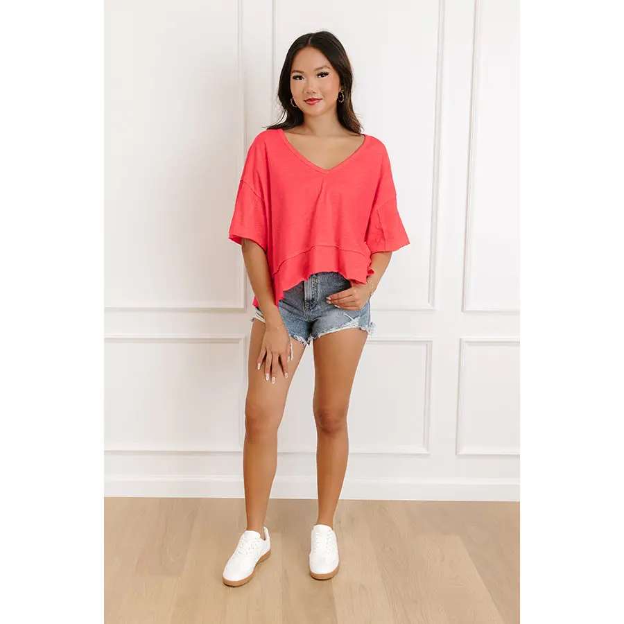 Simple Sway Oversized Crop Tee In Cherry Red