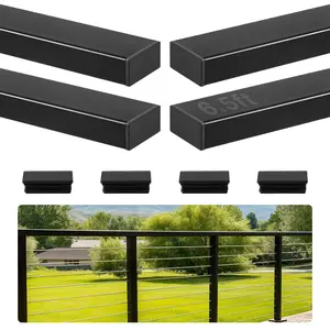 4 Pack 6.5Ft Stainless Steel Handrail Rectangular Top Stair Rail For Deck, Outdoor Weather Resistant Railing System, Durable Construction With Corrosion Resistant Powder Coated Finish, Easy Installation, Ideal For Exterior Steps