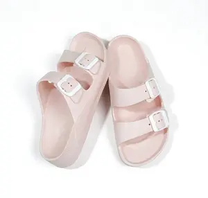 Women’s Cloud Slides Double Buckle Sandals, Adjustable EVA Pillow Slippers, Lightweight Non-Slip Waterproof Platform Slides for Indoor Outdoor Shower Beach Summer Casual Comfort Sandals for Women