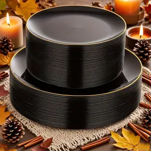 20-Piece Plastic Plates Set with Edges, Includes 10 Dinner Plates & 10 Dessert Plates, Perfect for Weddings & Parties