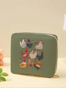 Portable Rooster Pattern Sanitary Pad Storage Bag, Lightweight Women's Organizer, Travel Cosmetic Box, Cute Random Print, All Seasons