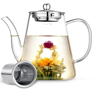 Glass Teapot, 1200ml (40oz) Tea Pot with Infuser for Loose Tea and Blooming Tea, Stovetop Safe Tea Kettle, Hand Crafted Borosilicate Glass Tea Maker with Scale Line, Tea Gift Set for Tea Lovers