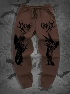 Men's Angel Print Jogger Pants, Casual Comfy Sweatpants for Spring & Fall, Men's Trousers for Daily Wear, Casual Athletic Joggers