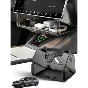 Under Screen Storage Box for Tesla Model Y and Model 3, Hidden Organizer Tray with Soft-Close Lid, Silicone Mats, Fits Juniper, Highland, and Earlier Versions