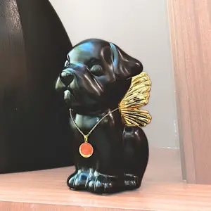 Bully Angel Dog Urn - Onyx with Gold Wings