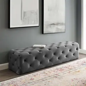 Modway Amour 72" Tufted Button Entryway Performance Velvet Bench in Gray
