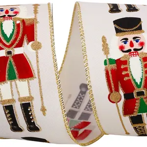 Ivory Nutcracker Christmas Ribbon 2.5” x 15 yards Perfect for Bow Making & Gift Wrapping Festive Holiday Decor